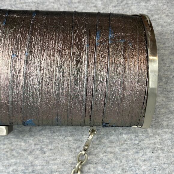 Kenneth Cole Reaction Purse Womens Silver Rolled Clutch Chain Strap Handbag - Picture 6 of 10